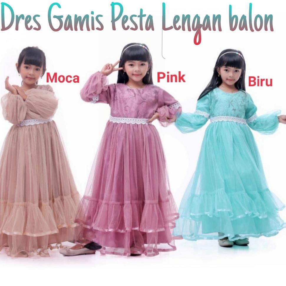 Gamis pesta anak lengan balon / baju pesta anak / gaun gamis tile ▪ GNS.22Oc22ᴰ