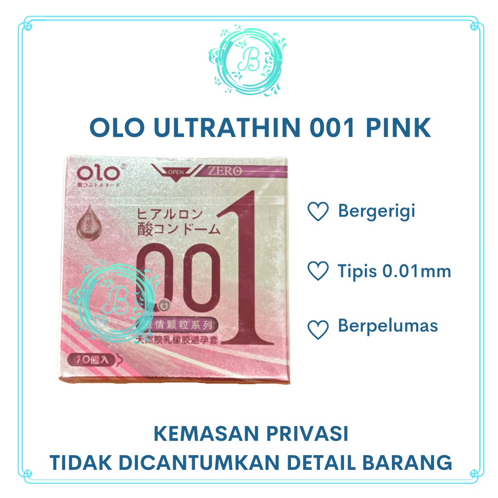 Kondom Olo 001 Pink Ultrathin 0.01mm Gerigi Box Isi 10 Pcs Alat Kontrasepsi Condom Tipis Ultra Thin Tekstur Bergerigi 10s