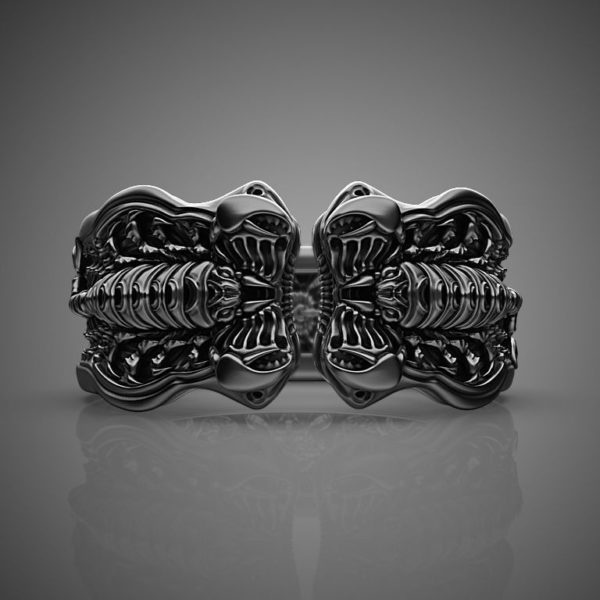 Cincin Model Terbuka Bahan Stainless Steel Lapis Silver Desain Scorpion Rock Adjustable Untuk Pria