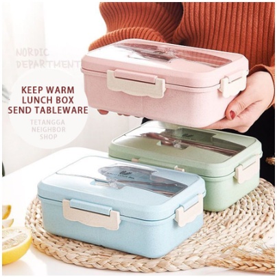 [ ABJ ] Kotak Bekal Makan Jerami / Kotak Makan Anti Tumpah Free Sendok dan Garpu / Lunch Set BOX / Box Makan