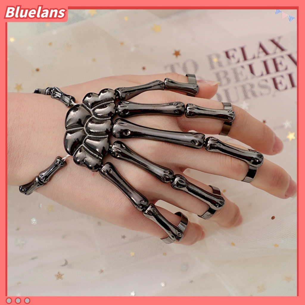 Gelang Tangan Elastis Bahan Alloy Motif Tangan Tengkorak Gaya Gothic Untuk Halloween