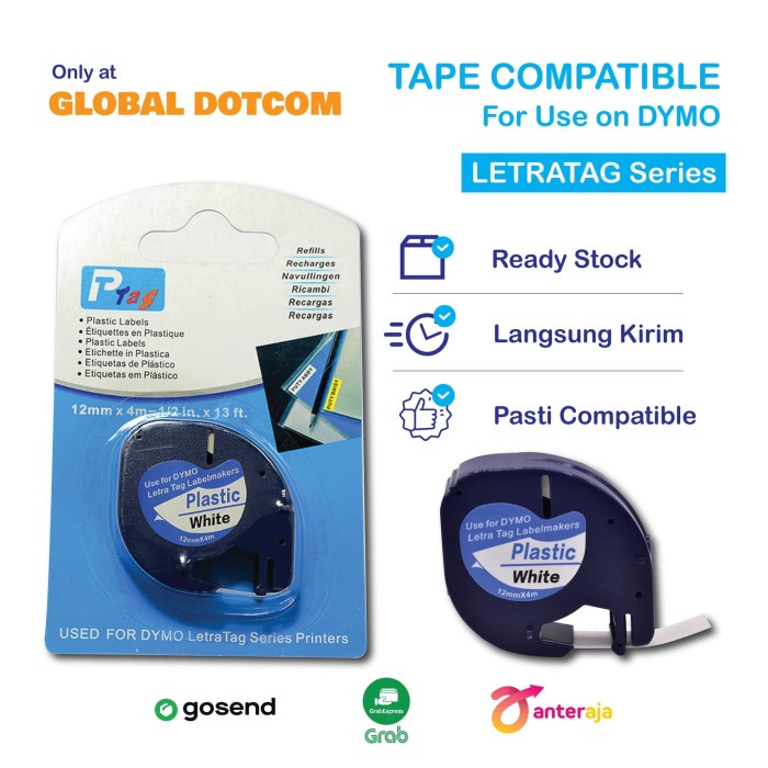 

DYMO LETRATAG LABEL TAPE WHITE PLASTIC 12MM