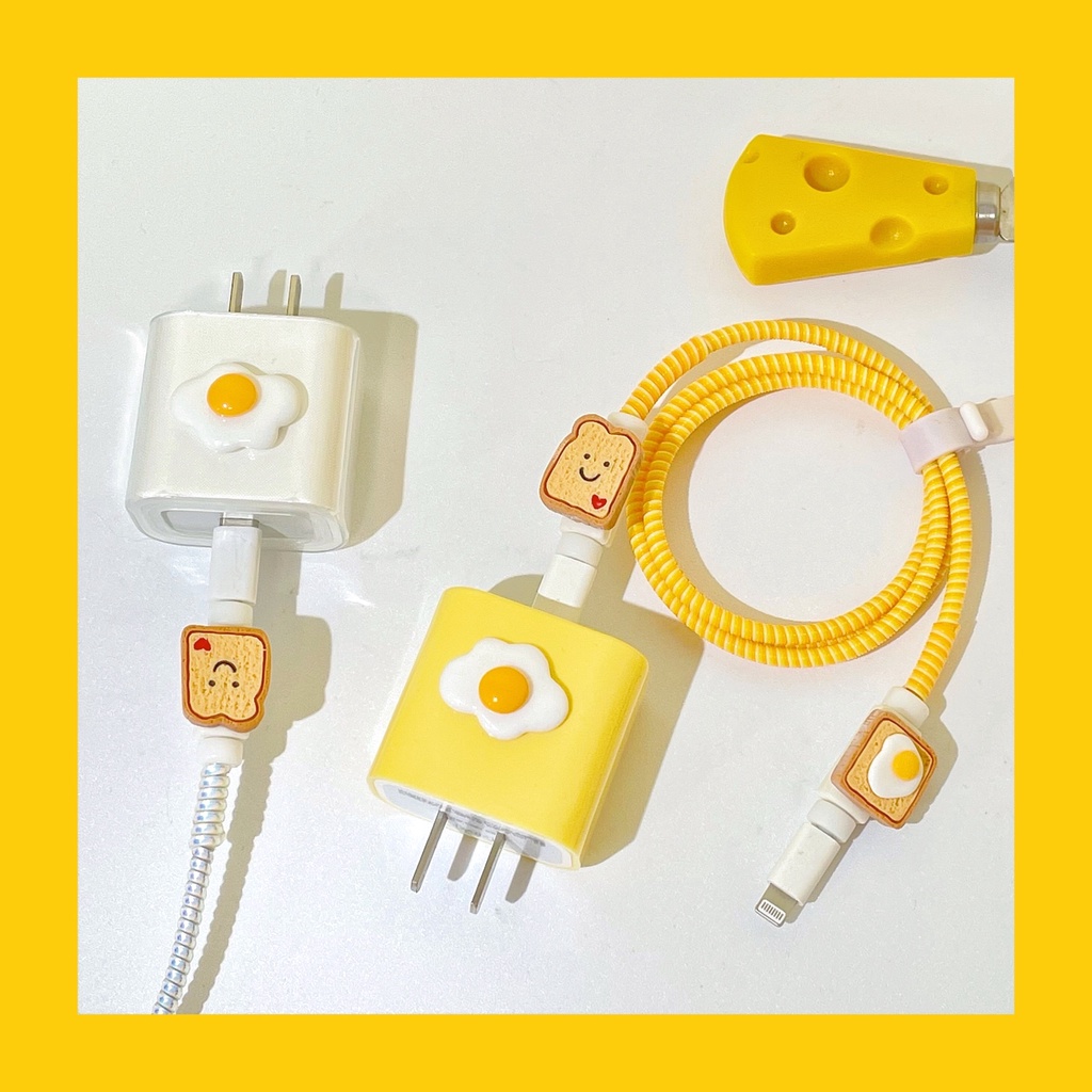 1 / 4Pcs / Set Pelindung Kabel Data / Charger Power Adapter Bentuk Kartun Telur Mata Sapi Untuk IPhone 18W 20W 5W