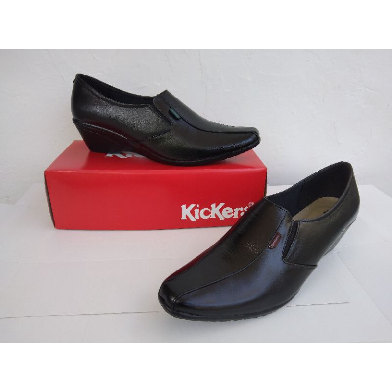 kickers Pantofel wanita Sepatu Pantopel Sepatu Kulit Wanita kerja Dinas Kantor Guru Hitam