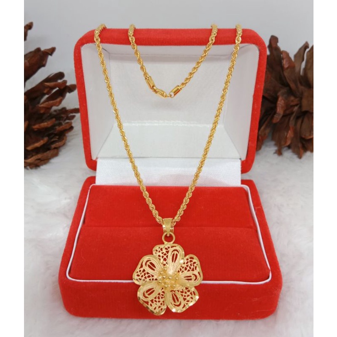 kalung tambang liontin bunga rose, emas kadar 375(8k)