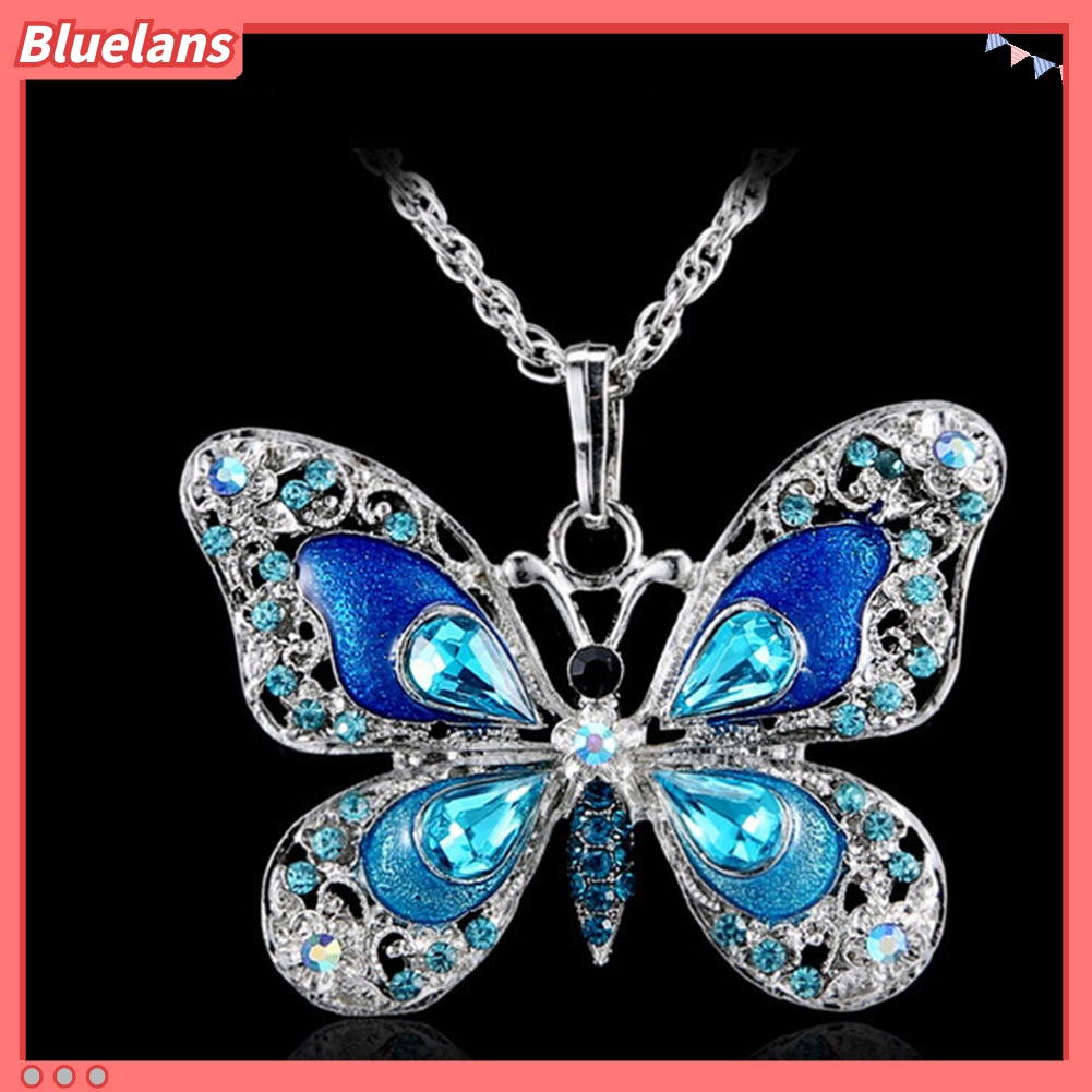 Kalung Bentuk Pita Bahan Alloy Aksen Berlian Imitasi Untuk Wanita