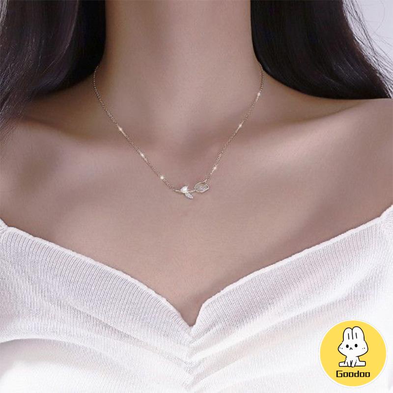 Kalung Choker Liontin Bunga Mawar Gaya Korea Untuk Wanita -Doo