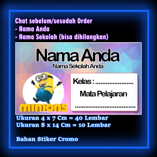 

Stiker Label Buku Minion Minions kuning kartun lucu Karakter Lucu Custom Lebel Nama cromo murah 20 Varian berbeda Sticker Pelajaran Mapel buku anak sekolah Vol 5