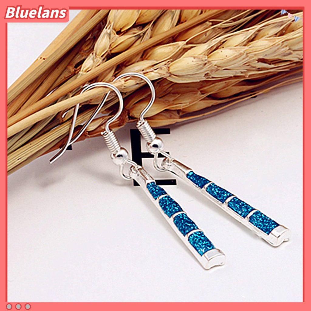 1 Pasang Anting Kait Gantung Wanita Desain Trapesium Hias Batu Imitasi Biru Berkilau Ringan Untuk Kencan