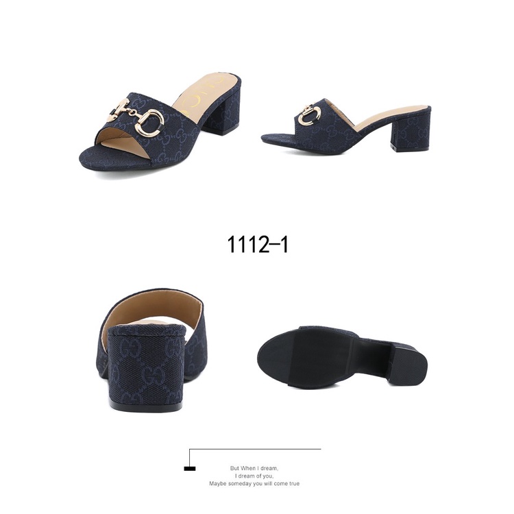 GC GG Canvas Horsebit Block Heels Sandals 1112-1