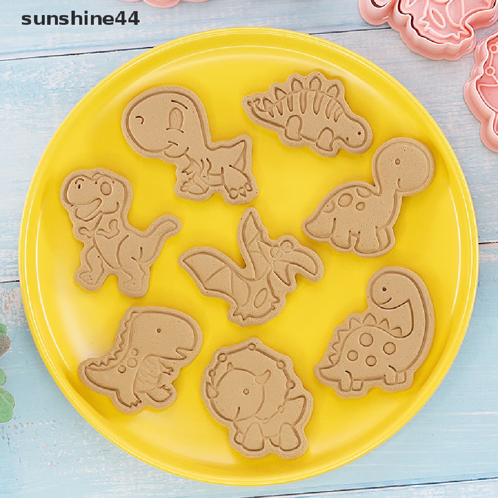 Sunshine 8pcs / set Cetakan Biskuit Bentuk Dinosaurus 3D Bahan Plastik