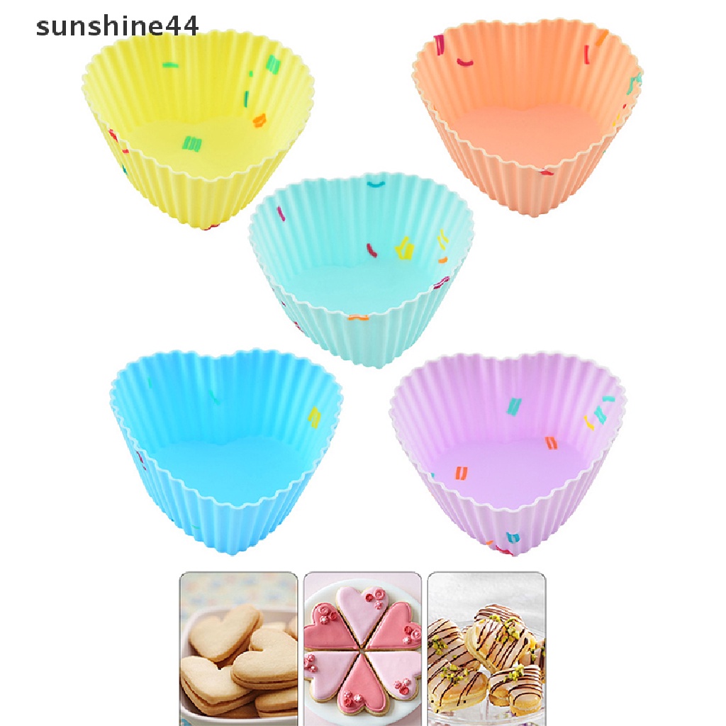 Sunshine 4Pcs Silicone Mold Heart Shape Cupcake Muffin Cup Baking Egg Tart Jelly Mold .