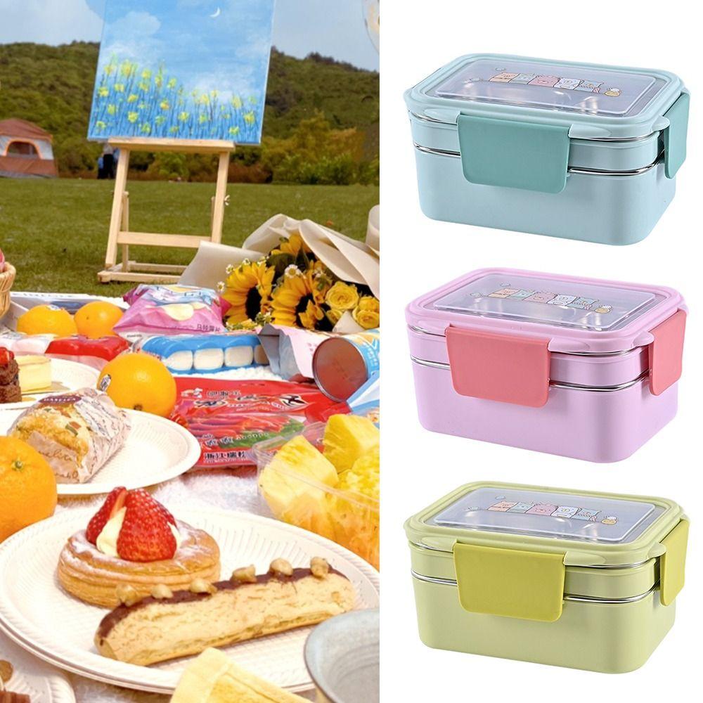 Top Lunch Box Microwavable Rectangle Grid Untuk Siswa Pekerja Kantor Wadah Makanan