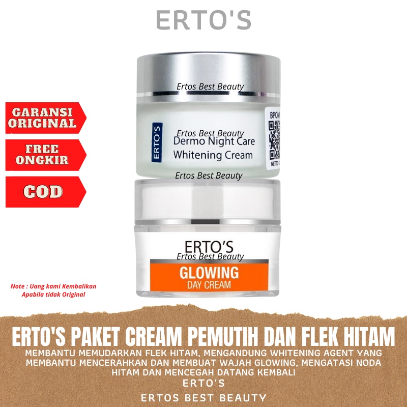 Paket Cream Krim Whitening Glowing Flek Hitam di Wajah 2in1 Ertos