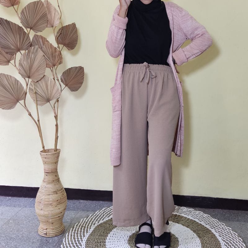 YES Celana Kulot Panjang Wanita Highwaist Rayon Crinkle Airflow