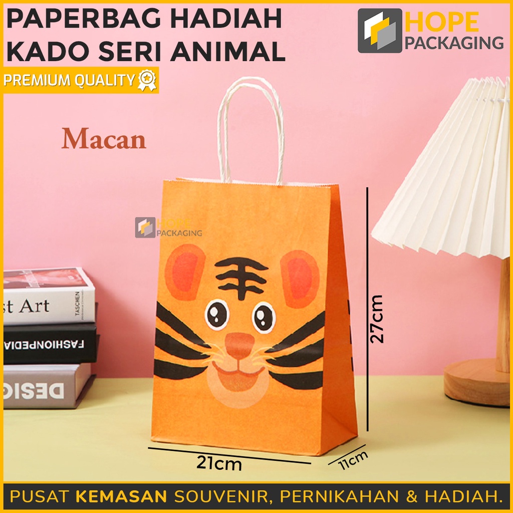 [ 3 PCS ] Paper Bag Kertas souvenir Animal 27 x 21 x 11 cm Hadiah Happy birthday / paperbag Kado Ulang Tahun Gift Bag Animal