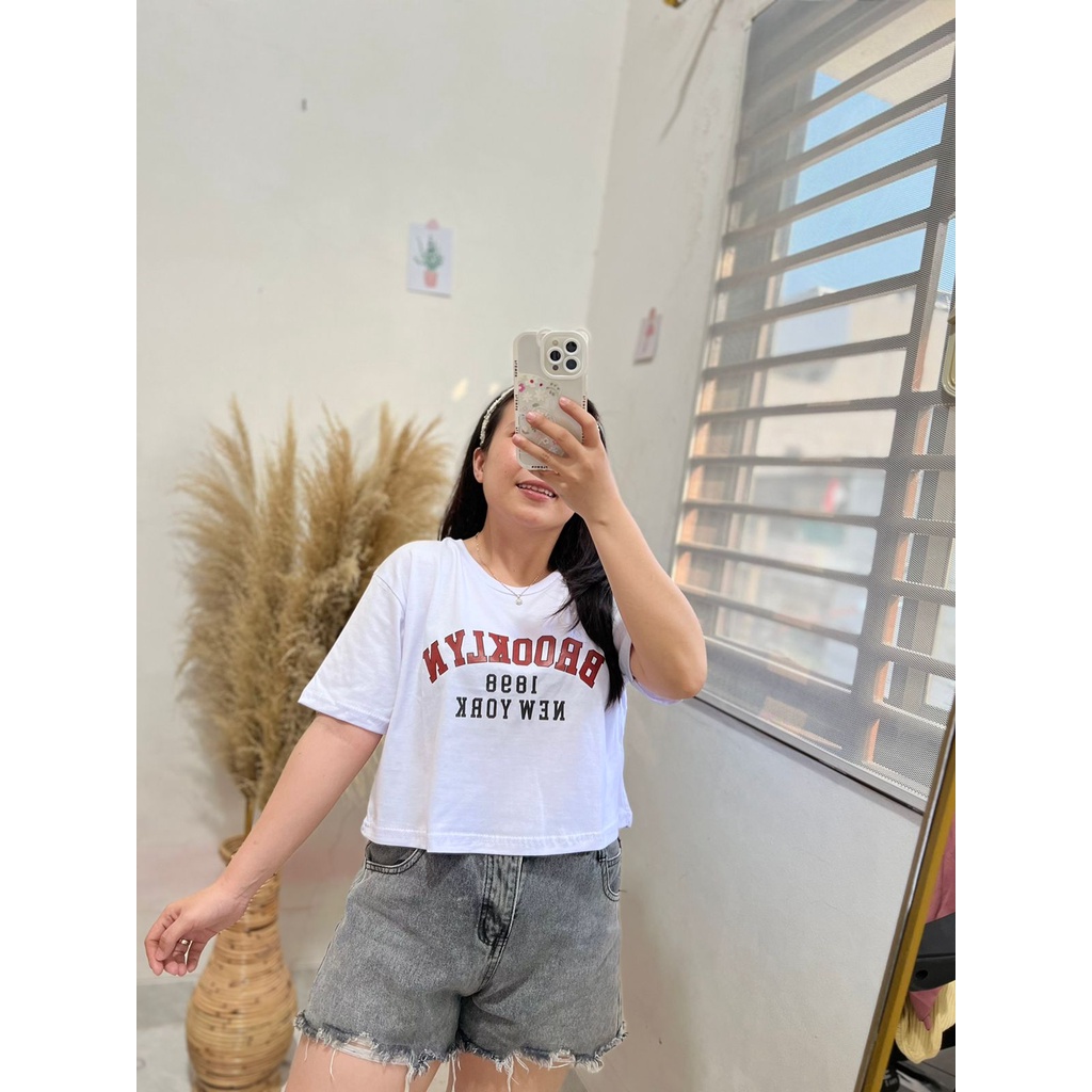 CROP PUTIH MOTIF ONECK COTTON OVERSIZE | BAJU KAOS TUMBLR CROP TEE TSHIRT KAOS KOREA FASHION WANITA