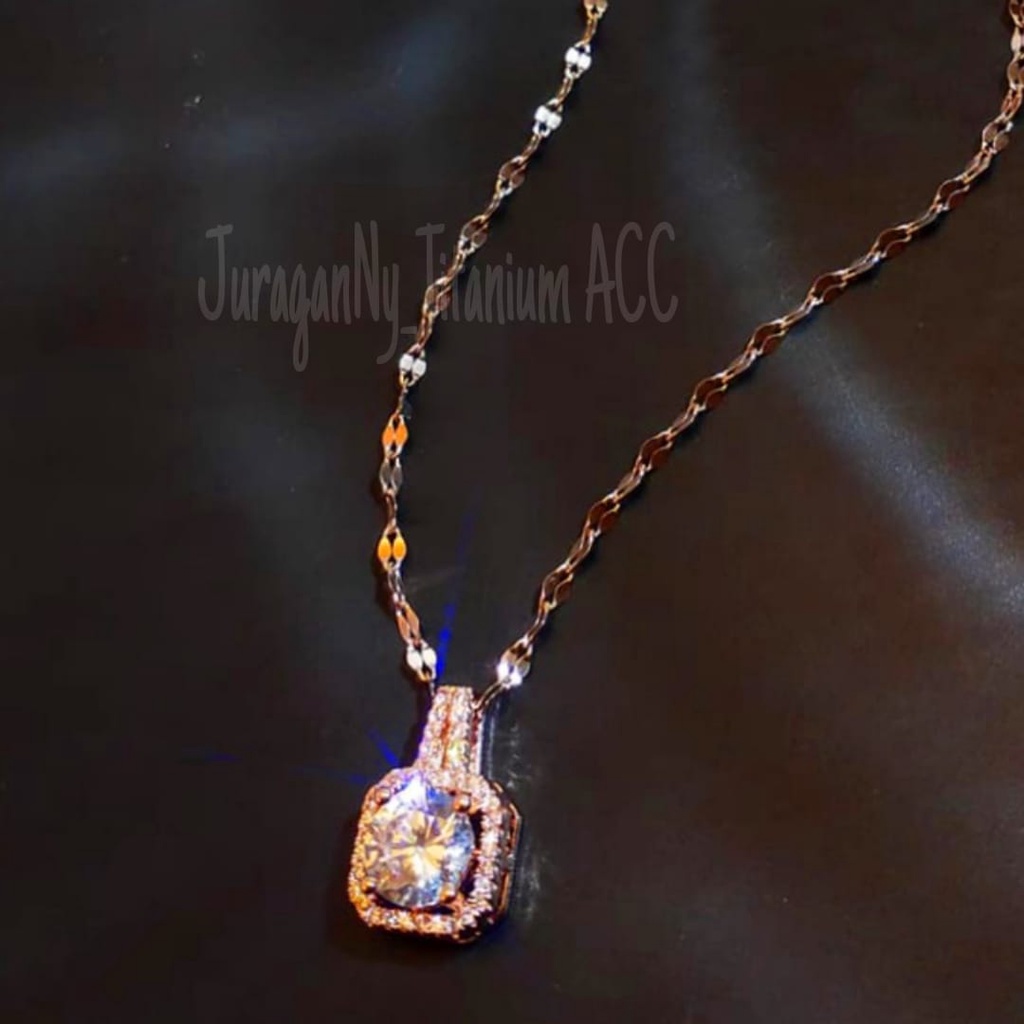 Kalung Titanium Elegant Kotak Putih Full Mata Super Cantik Anti Karat