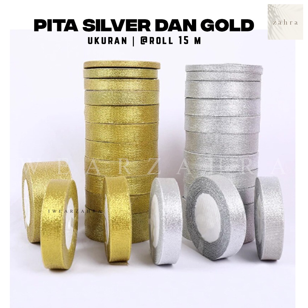 PITA GLITTER GOLD SILVER -  Gift Souvenir Ribbon Flower Bouquet Buket Bunga Kado Hampers Hantaran Hiasan 1/8 1/2 3/4 1 2 inch cm Roll Hiasan Berkilau Aksesoris Dekorasi Murah