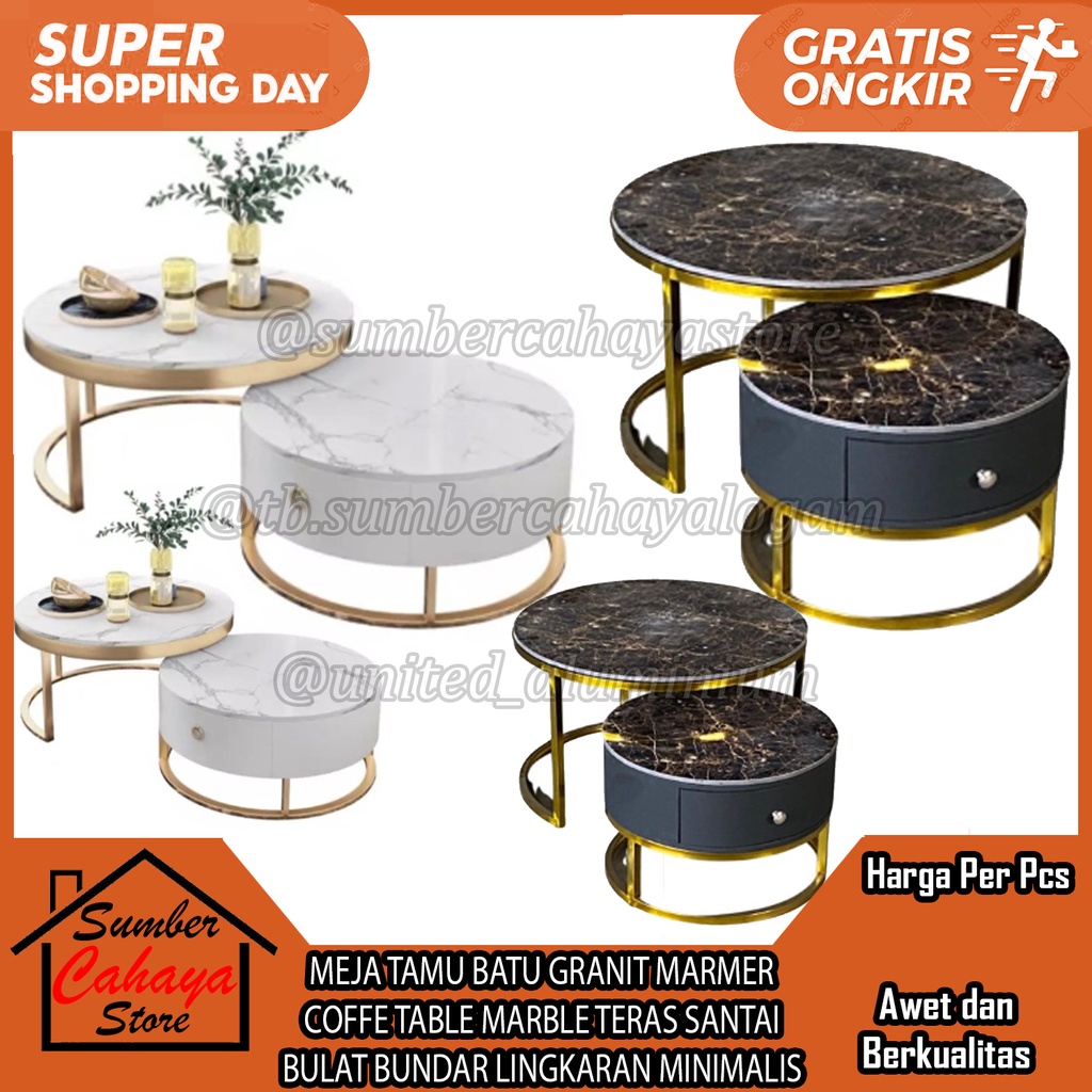 MEJA TAMU BATU GRANIT MARMER COFFE TABLE MARBLE TERAS SANTAI  BULAT BUNDAR LINGKARAN MINIMALIS RANGK