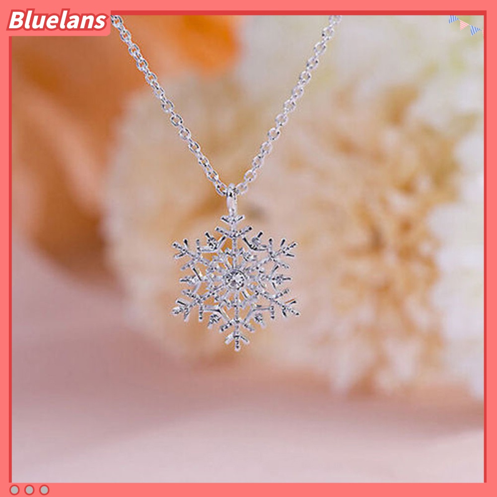 Kalung Rantai Liontin Snowflake Frozen Aksen Berlian Imitasi Untuk Hadiah Natal