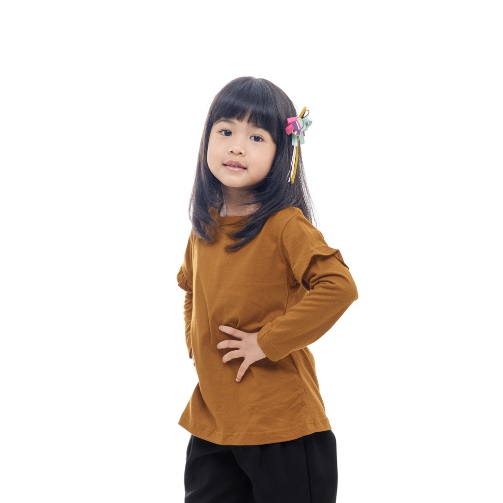 BAJU ANAK PEREMPUAN / KAOS ANAK PEREMPUAN / PAKAIAN ANAK CEWEK POLOS RAMPEL TANGAN DARK MUSTARD BRAND SUPERKSIDCLOTH 1 - 11 TAHUN