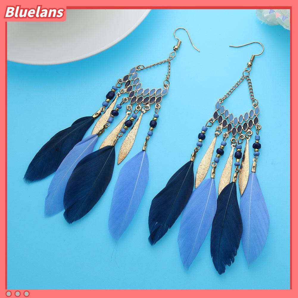 Bluelans Vintage Long Dangle Feather Boho Hook Earrings Women Charming Jewelry Gift