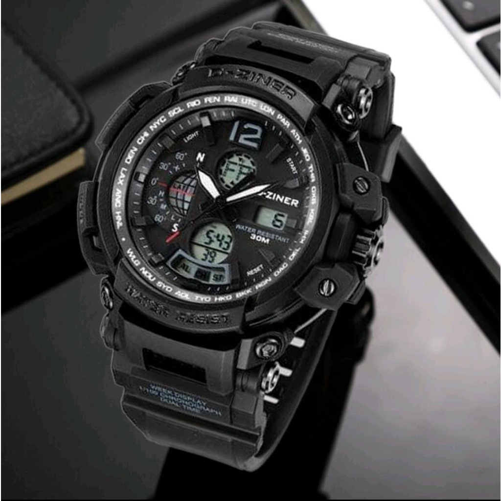 WATER RESIST JAM TANGAN PRIA DZINER 8228 ORIGINAL DIGITAL DUAL TIME METAL RUBBER JAM TANGAN D-ZINER DIGITAL ANALOG ANTI AIR FREE BOX ORIGINAL + KARTU GARANSI