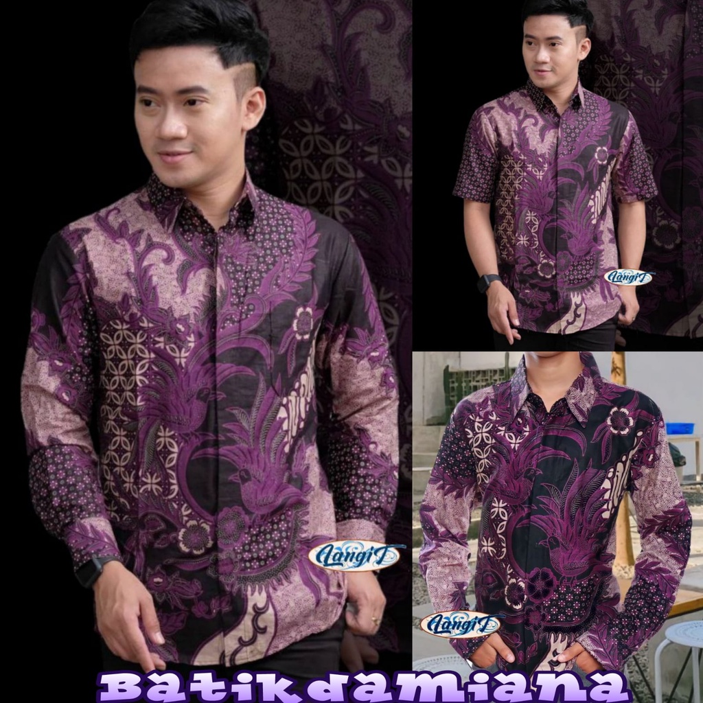 Batik Keluarga Ayah dan Anak Couple family Baju Kemeja Batik pria Lengan panjang Modern Motif Mahesa ungu Size M L XL XXL