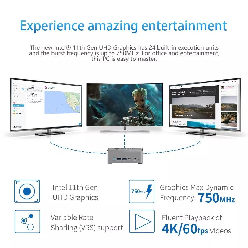 Mini PC BMAX B3 Plus 2022 Version 16GB/256GB SSD Intel Quadcore Jasperlake N5095 Windows 11 Pro