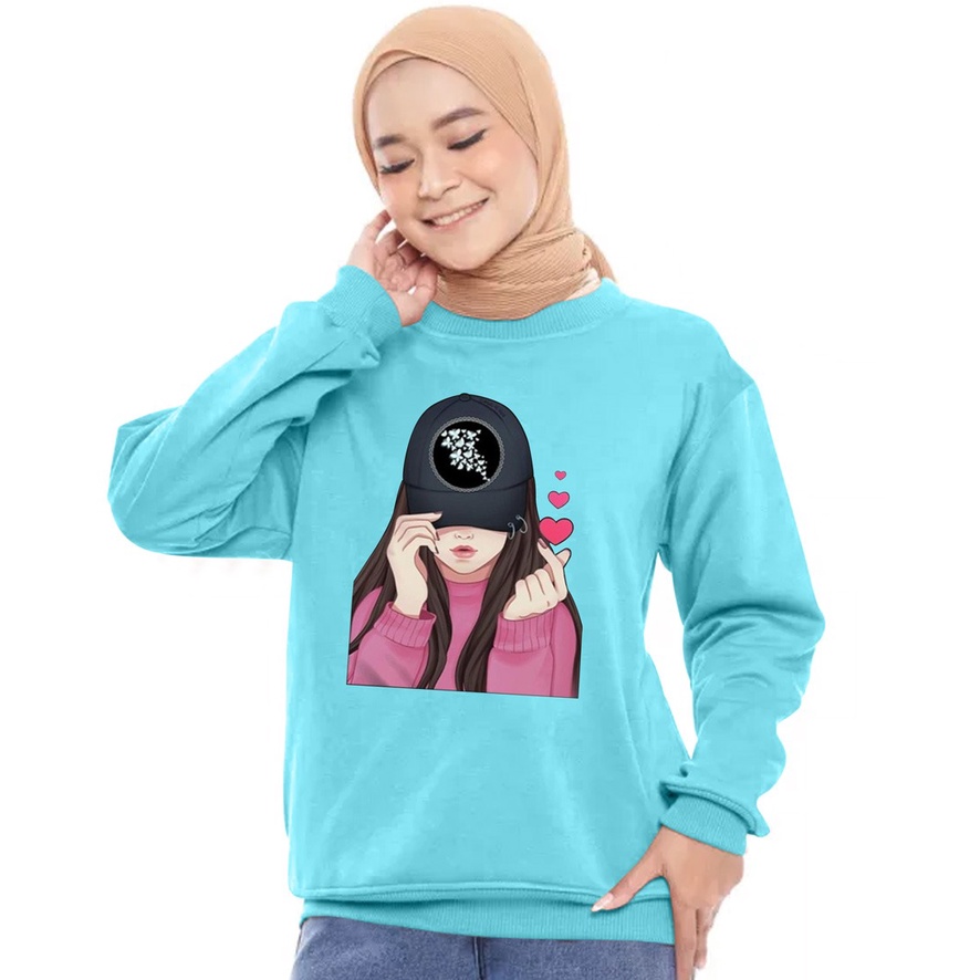 Kaos Lengan Panjang DTF CEWEK TOPI / Kaos Sweatshirt / Atasan Wanita / Atasan Wanita Lengan Panjang