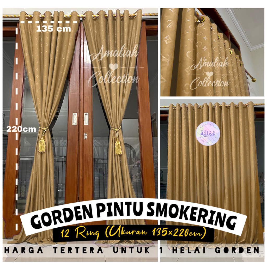 (Promo Termurah) Gorden Jendela | Pintu Smokering 12Ring Embos Polos | Minimalis Tali Kain &amp; Tali rumbai
