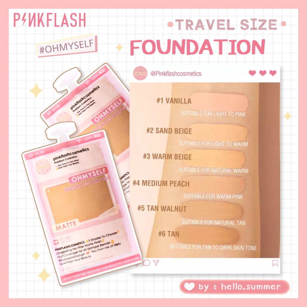 PINKFLASH Lasting Matte Foundation Sachet Travel Friendly Oh My Self Longlasting 12H Pink Flash