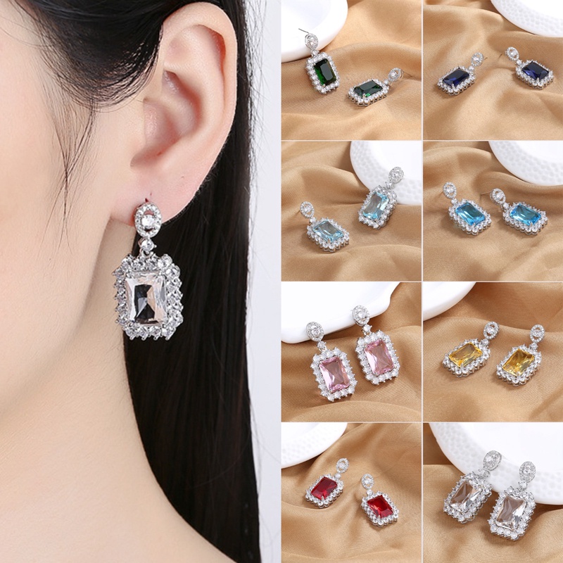 Anting Drop Bentuk Persegi Dua Warna Untuk Wanita