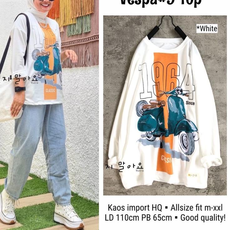 Blouse Kaos import premium wanita lengan panjang. Kaos korean style new vespa top. Bike top by laiqa