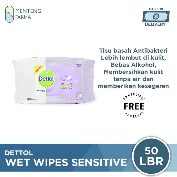 Dettol Anti Bakteri Wet Wipes Sensitive Isi 50 Lembar
