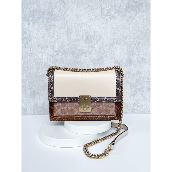 COACH HUTTON SNAKE CROSSBODY BAG EMPIRE IN TAN IVORY