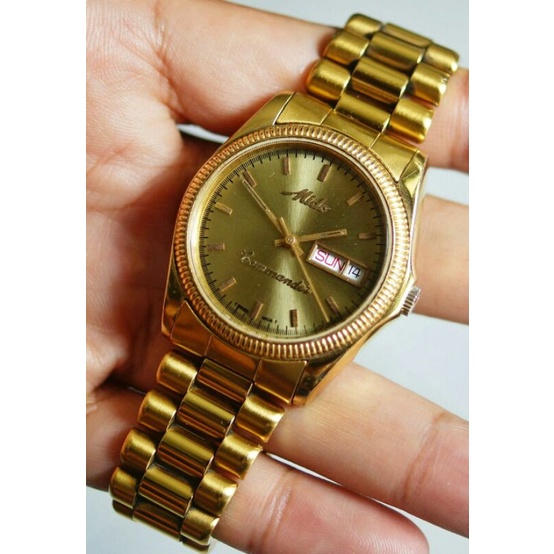 jam tangan vintage Mido Commander gold color