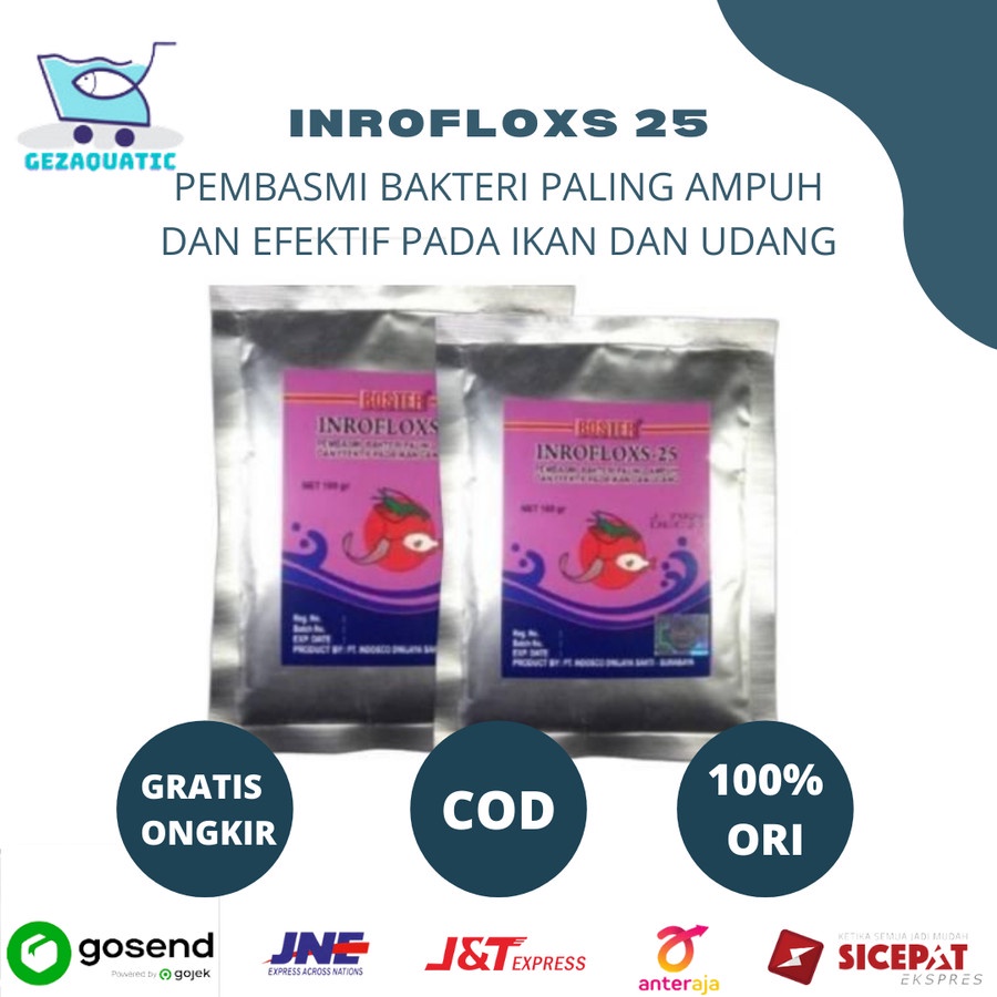 OBAT ANTIBIOTIK IKAN BOSTER INROFLOXS 25 SERBUK 100 GRAM