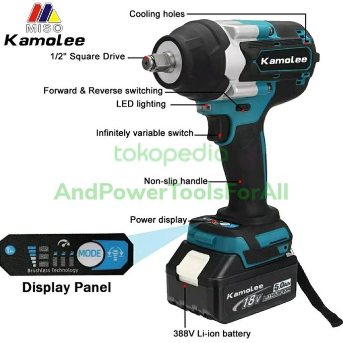 KAMOLEE Impact Wrench Brushless DTW700 TW700 - Mesin Pembuka Buka Baut