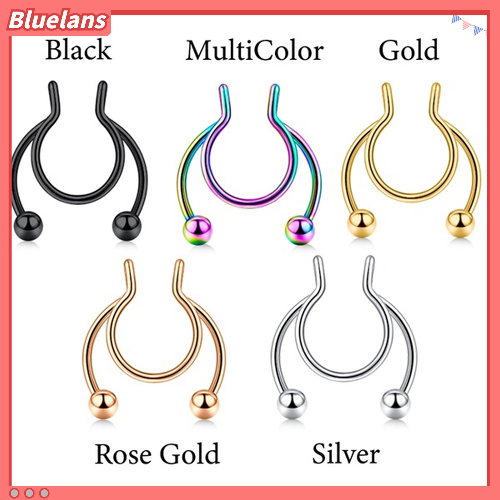 Bluelans Unisex Fashion Stainless Steel Piercing Nose Clip Ring Stud Jewelry Accessories