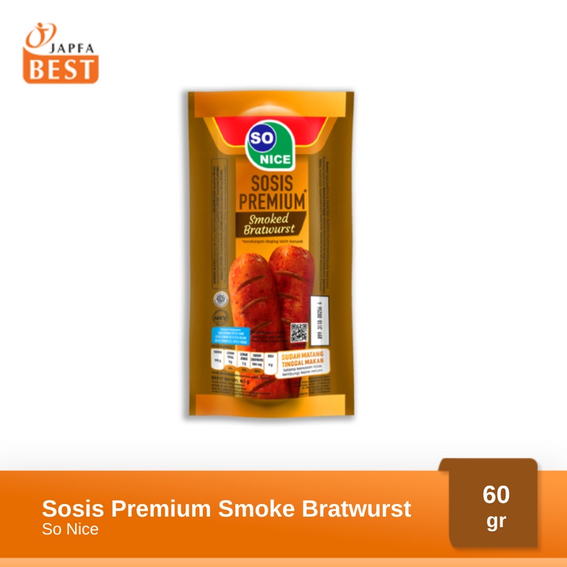 Promo Harga So Nice Sosis Siap Makan Premium Smoked Bratwurst 60 gr - Shopee