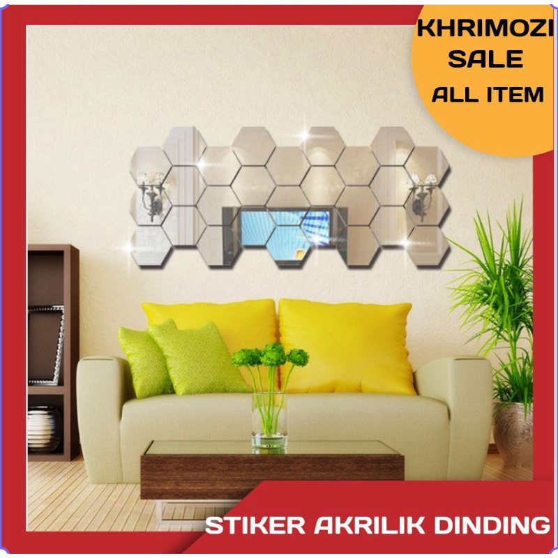 [KMZ] Sticker Dekorasi Dinding Hexogan Cermin Akrilil 7 Pcs