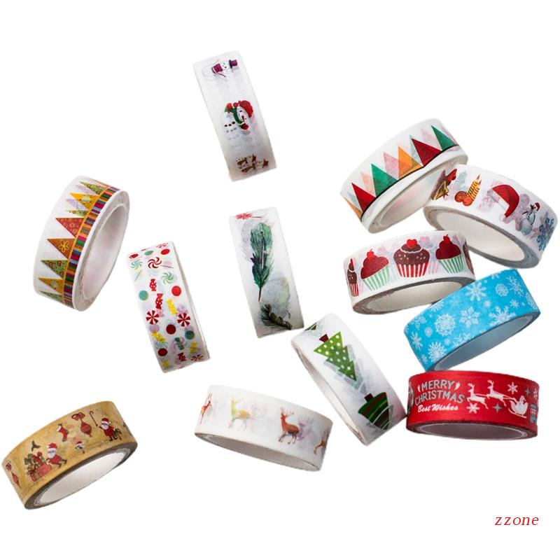 12 Roll Tape Kertas Washi Motif Natal Untuk Scrapbook