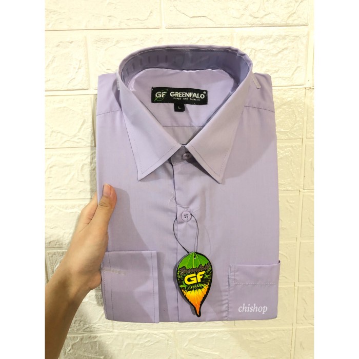 KEMEJA PRIA KEMEJA PRIA GREENFALO - KEMEJA LENGAN PANJANG PRIA WARNA UNGU / LILAC - Ungu Muda, S TER