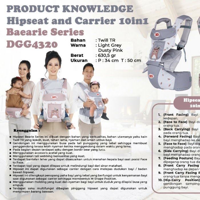 Dialogue Baby Hipseat 10 in 1 + Gendongan Bearie Series - DGG4320