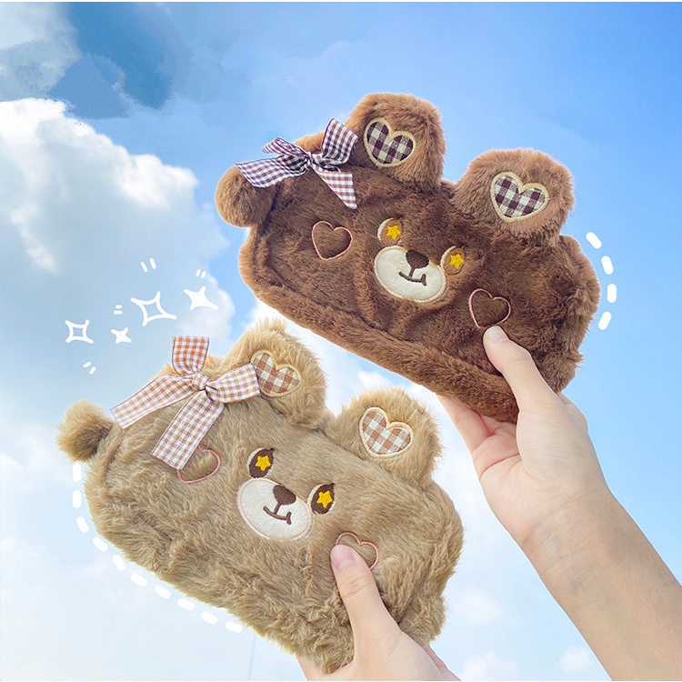 

MINKYS New Arrival Kawaii Bear Big Capacity Plush Pencil Case Cute Pencilcase Pouch Bag Kids Gift Sc