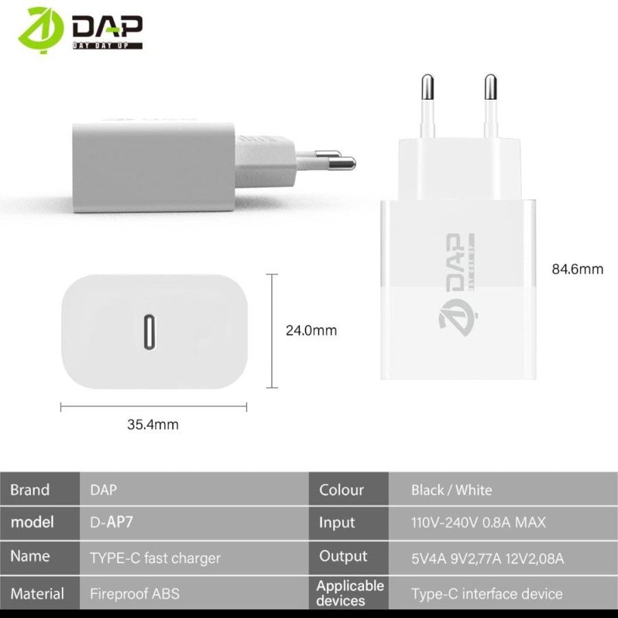 Charger Set Type C DAP D-AP7 Set Charger USB C Fast Charge 3A 25W