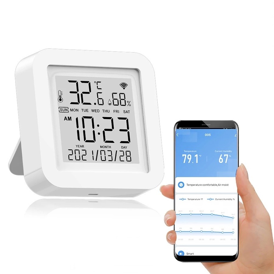 Tuya WIFI Smart Monitor Suhu Kelembaban Smart Sensor Jam Tampilan Digital