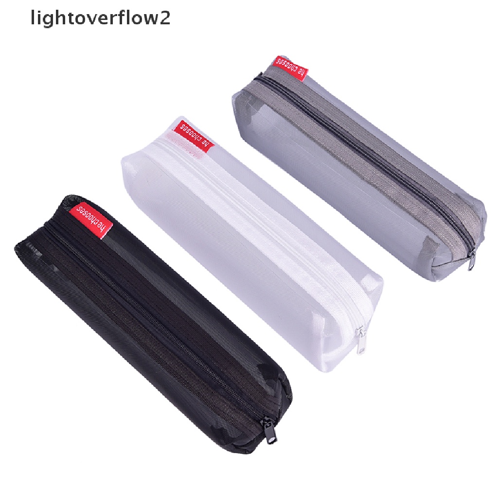 (lightoverflow2) Tas Pouch Mesh Transparan Portable Dengan Resleting Untuk Tempat Pensil / Kosmetik / Makeup